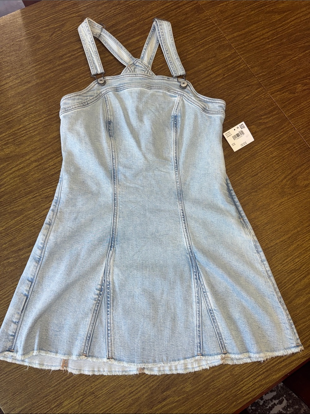 American Eagle Outfitters Light Wash Denim Mini Overall Dress